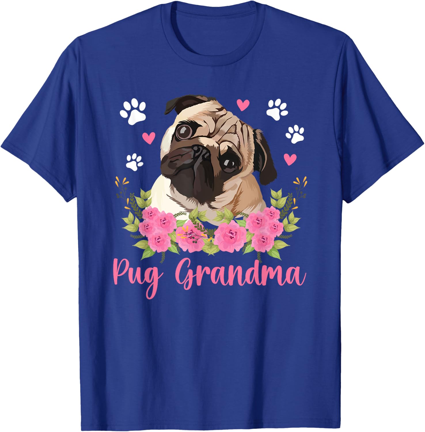 Pug Grandma Flowers Grandma Of A Pug Grandmother T-Shirt - T-Shirt | Royal