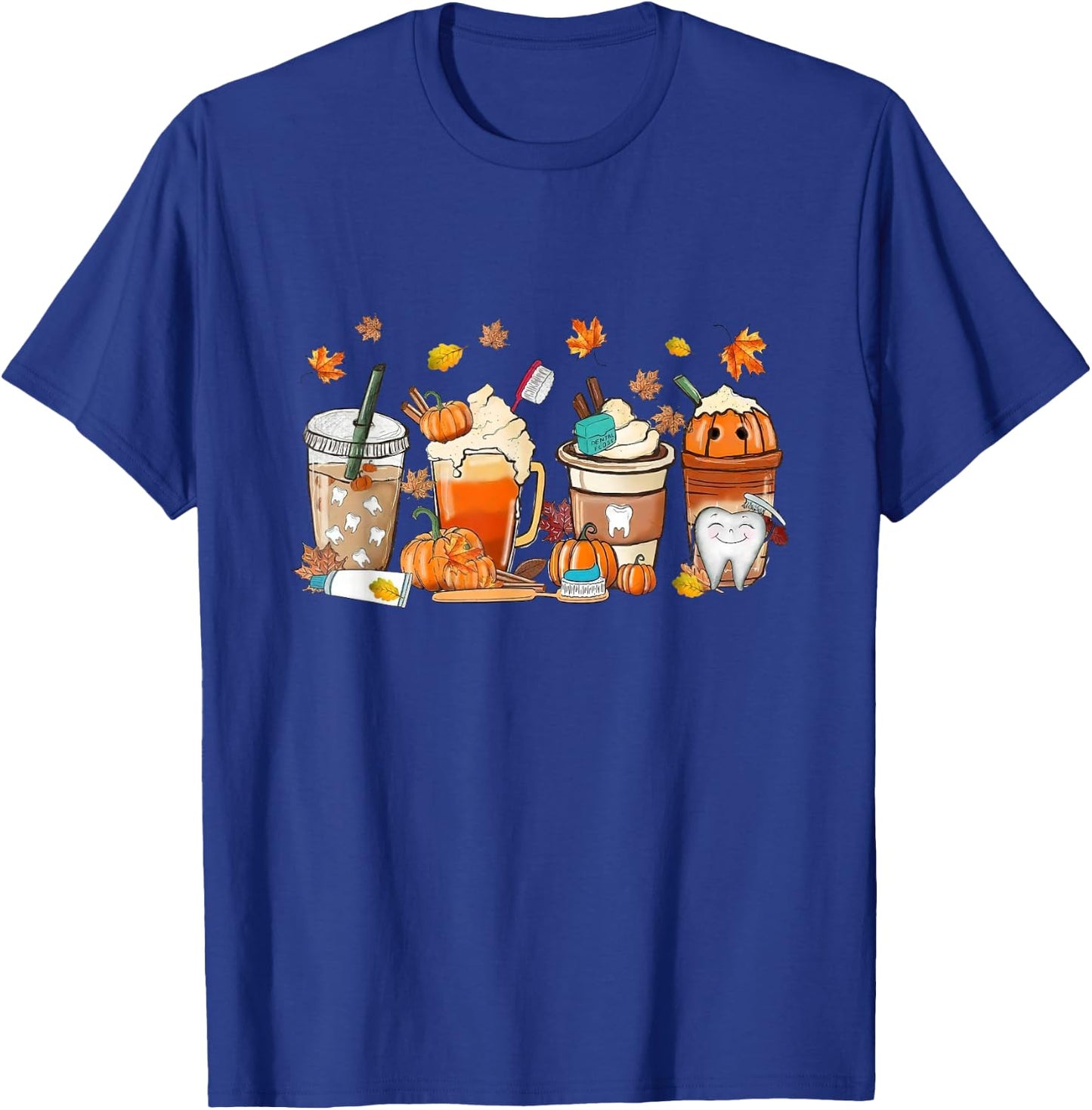 Retro Fall Coffee Dentist Tooth Thankful Dental Hygienist T-Shirt - T-Shirt | Royal