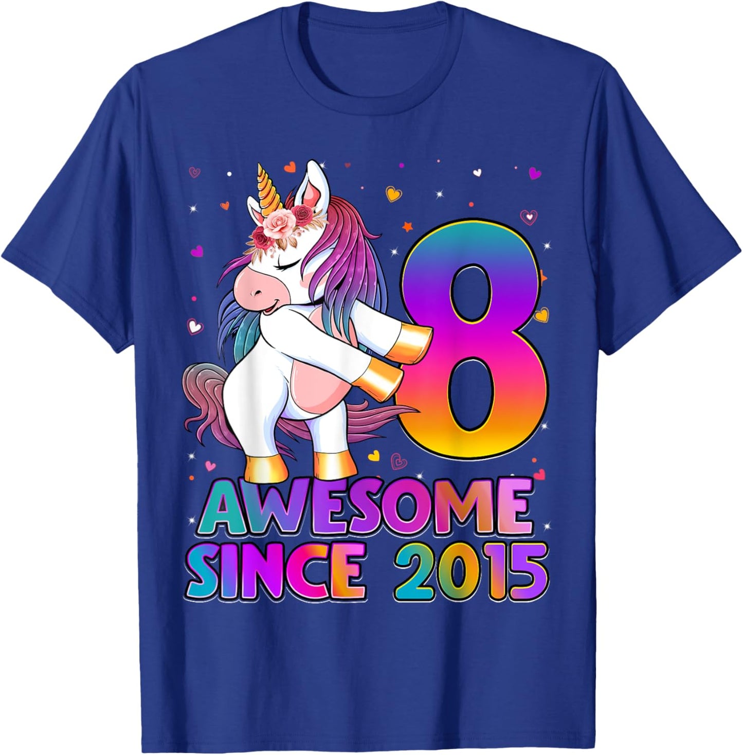 8 Years Old Unicorn Flossing 8th Birthday Girl Unicorn Party T-Shirt - T-Shirt | Royal