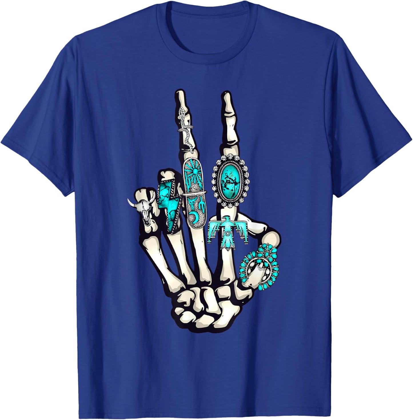 Skeleton with Turquoise Hand Western Skeleton Rings Lover T-Shirt - T-Shirt | Royal