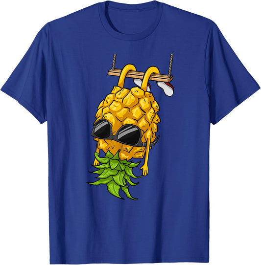 Swinging Pineapple Cartoon Swinger Upside Down Pineapple T-Shirt - T-Shirt | Royal
