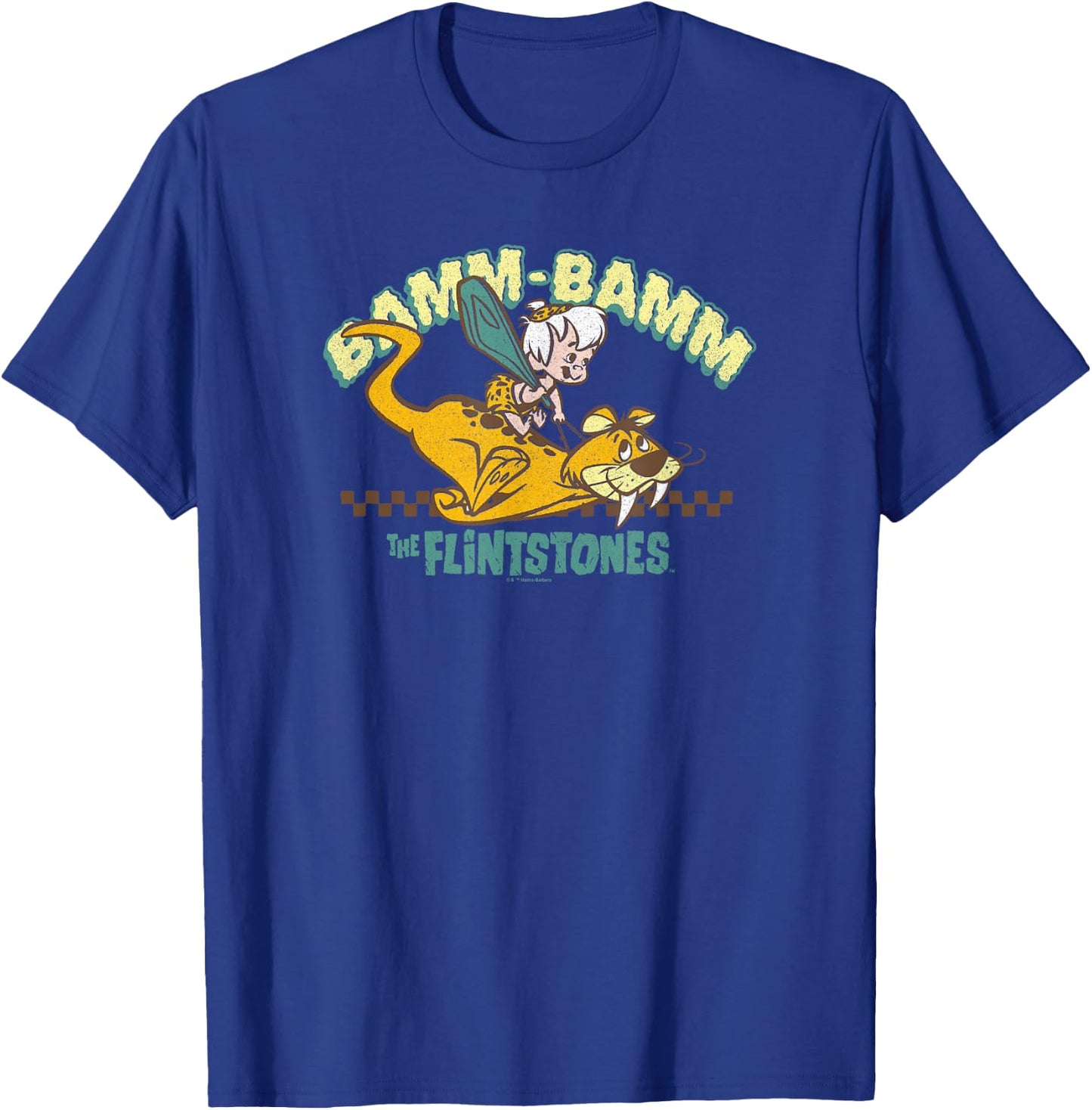 The Flintstones Bamm-Bamm Riding Baby Puss Distressed T-Shirt - T-Shirt | Royal