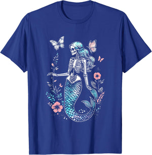 Goth Floral Butterflies Kawaii Skeleton Mermaid T-Shirt - T-Shirt | Royal