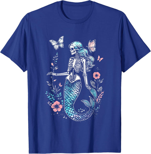 Goth Floral Butterflies Kawaii Skeleton Mermaid T-Shirt - T-Shirt | Royal