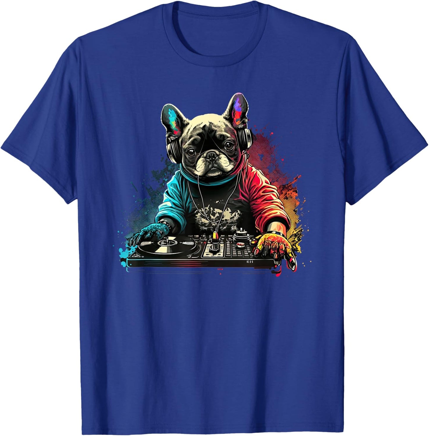Funny French Bulldog Frenchie DJ Electronic EDM music T-Shirt - T-Shirt | Royal