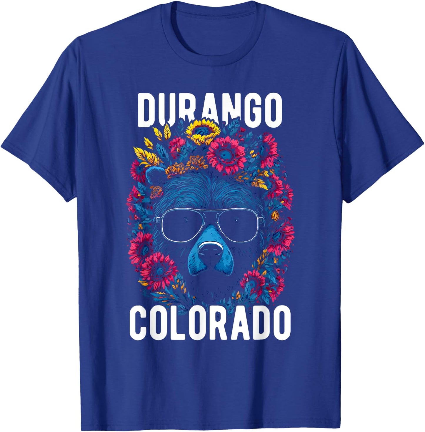Durango Colorado USA Fun Bear with Flowers Design T-Shirt - T-Shirt | Royal