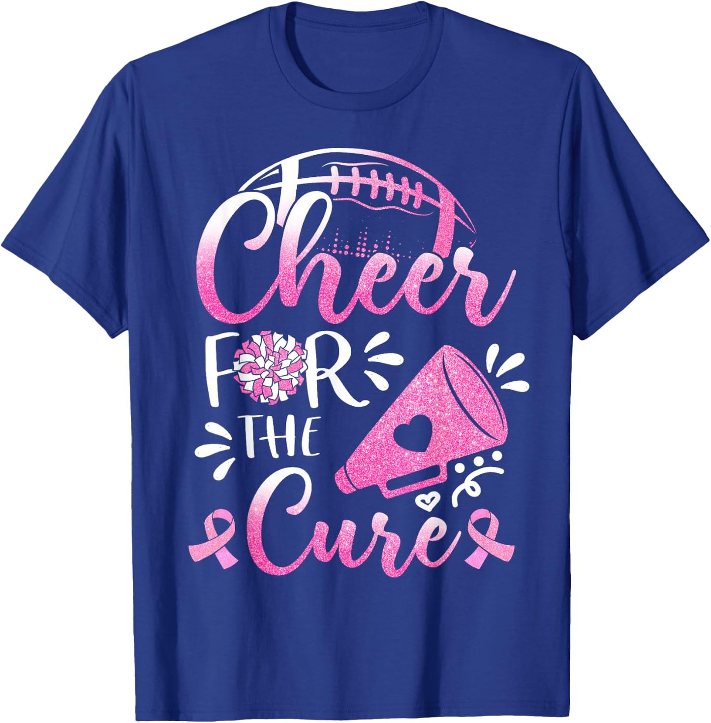 Breast Cancer Awareness Cheer For The Cure Football T-Shirt - T-Shirt | Royal