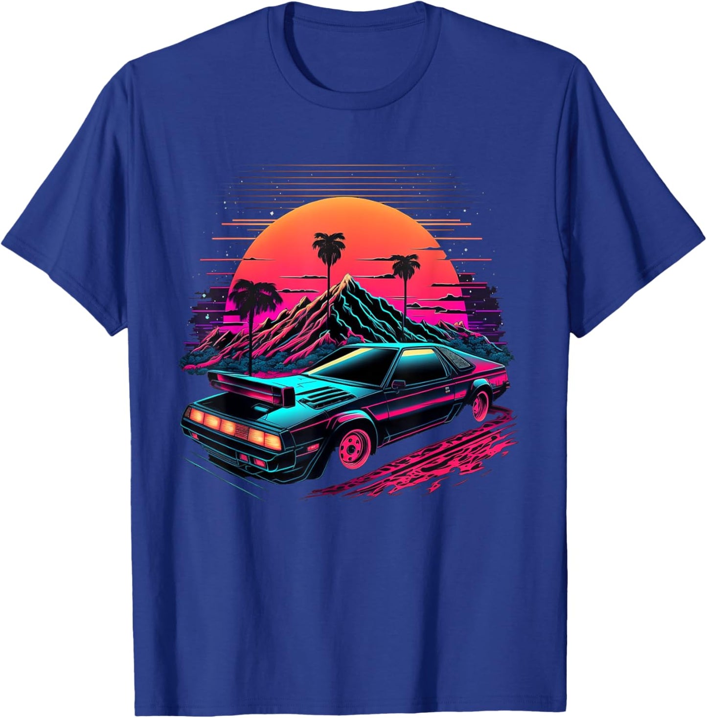 Japanese Retro Futuristic Synthwave Car Racing JDM Tuning T-Shirt - T-Shirt | Royal