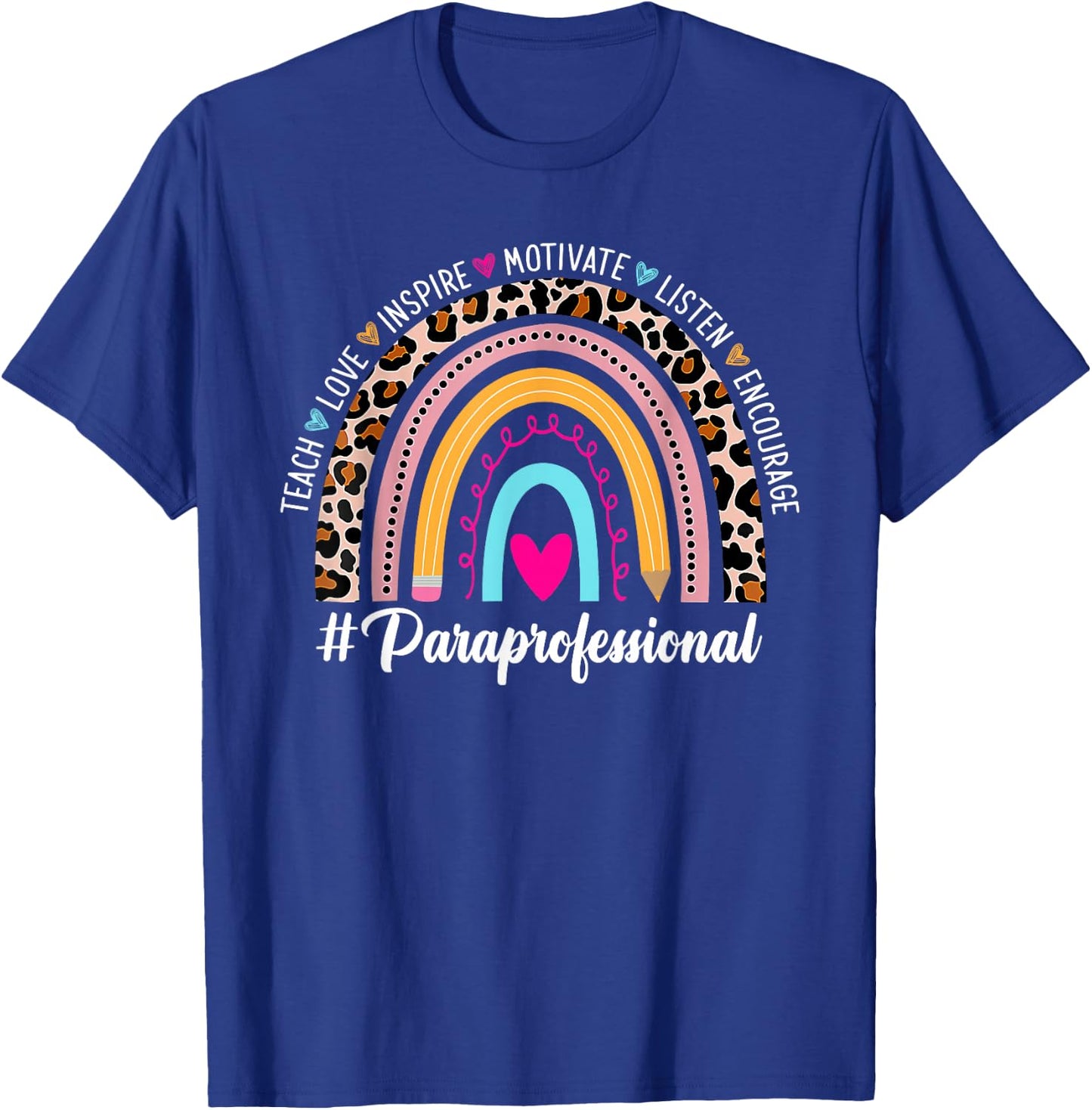 Paraprofessional Shirts Leopard Rainbow 100 Days Of School T-Shirt - T-Shirt | Royal