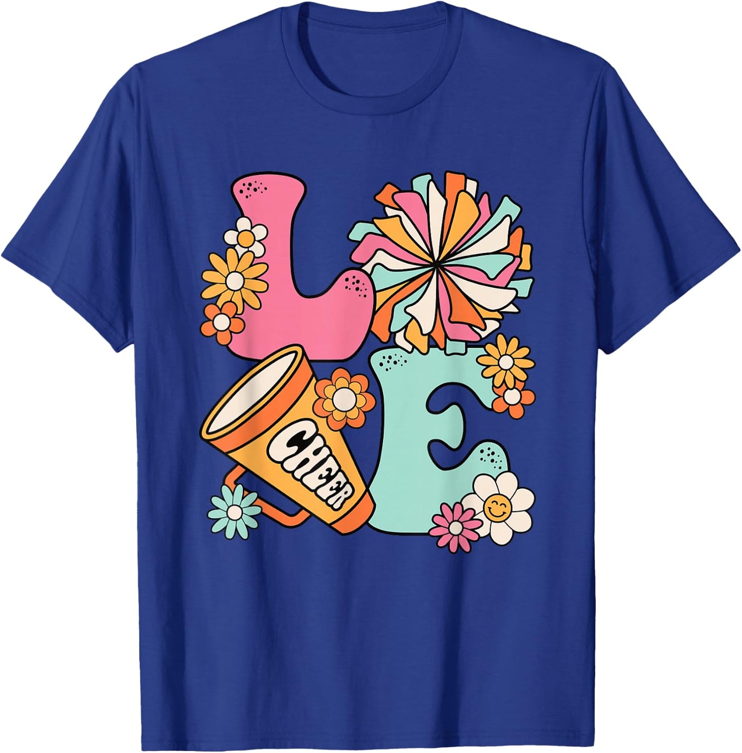 Love Cheer Groovy Cheerleader Cheerleading Women Girls Teens T-Shirt - T-Shirt | Royal