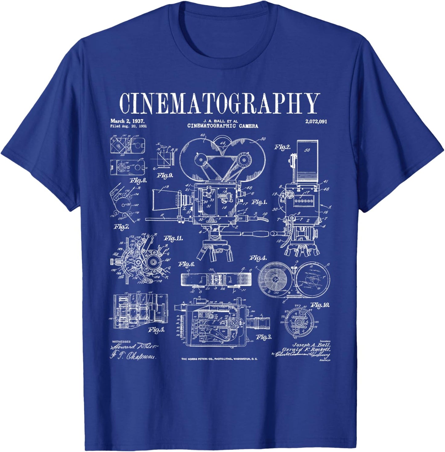 Cinematography Movie Film Camera Vintage Patent Print T-Shirt - T-Shirt | Royal