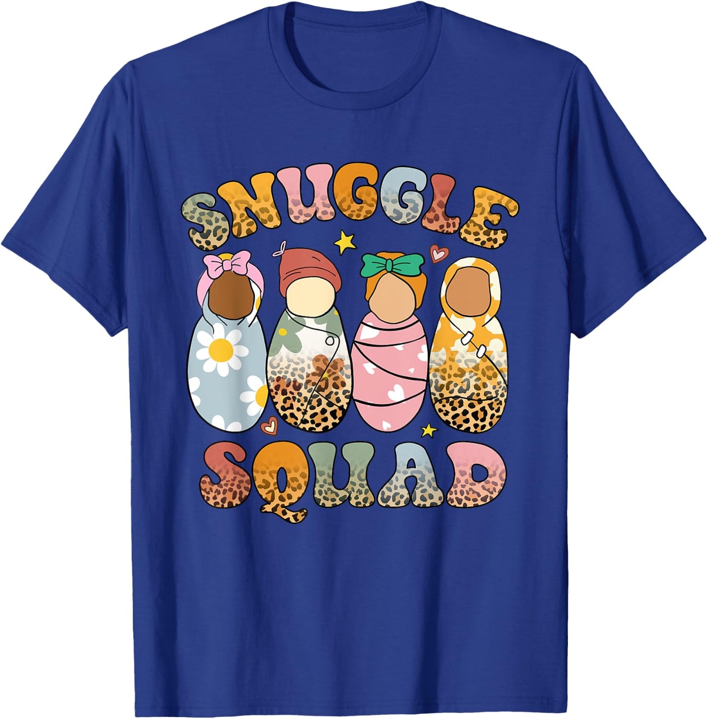 Retro Groovy Snuggle Squad Leopard Babies NICU Nurse T-Shirt - T-Shirt | Royal