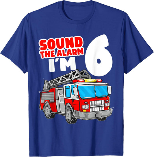 Fire Truck 6th Birthday Toddler Boy Firefighter 6 Year Old T-Shirt - T-Shirt | Royal