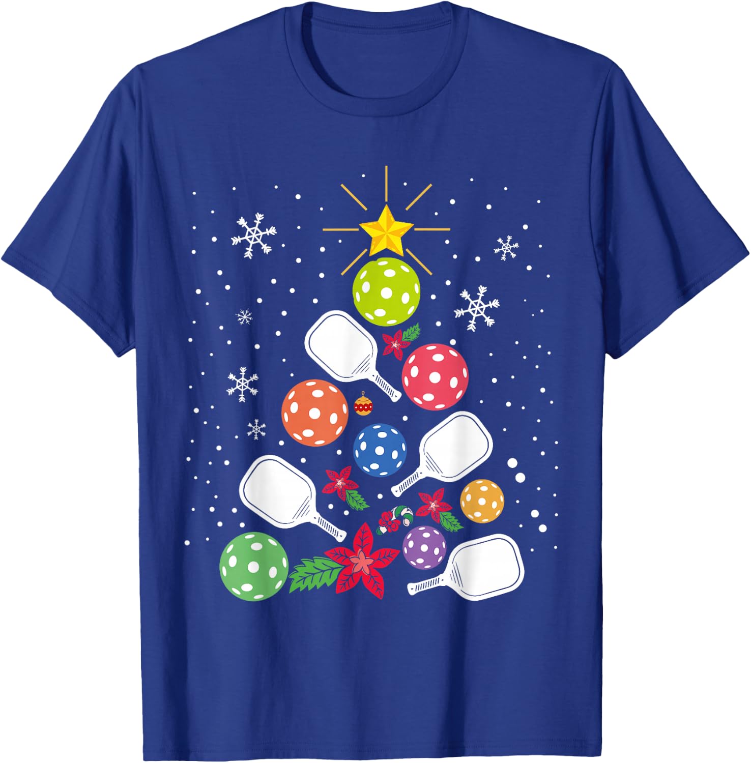 Pickleball Christmas Tree Santa Pickleball X-mas Lights T-Shirt - T-Shirt | Royal