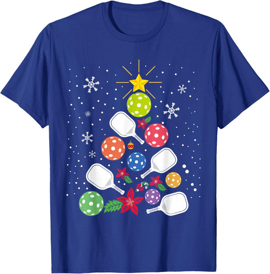 Pickleball Christmas Tree Santa Pickleball X-mas Lights T-Shirt - T-Shirt | Royal