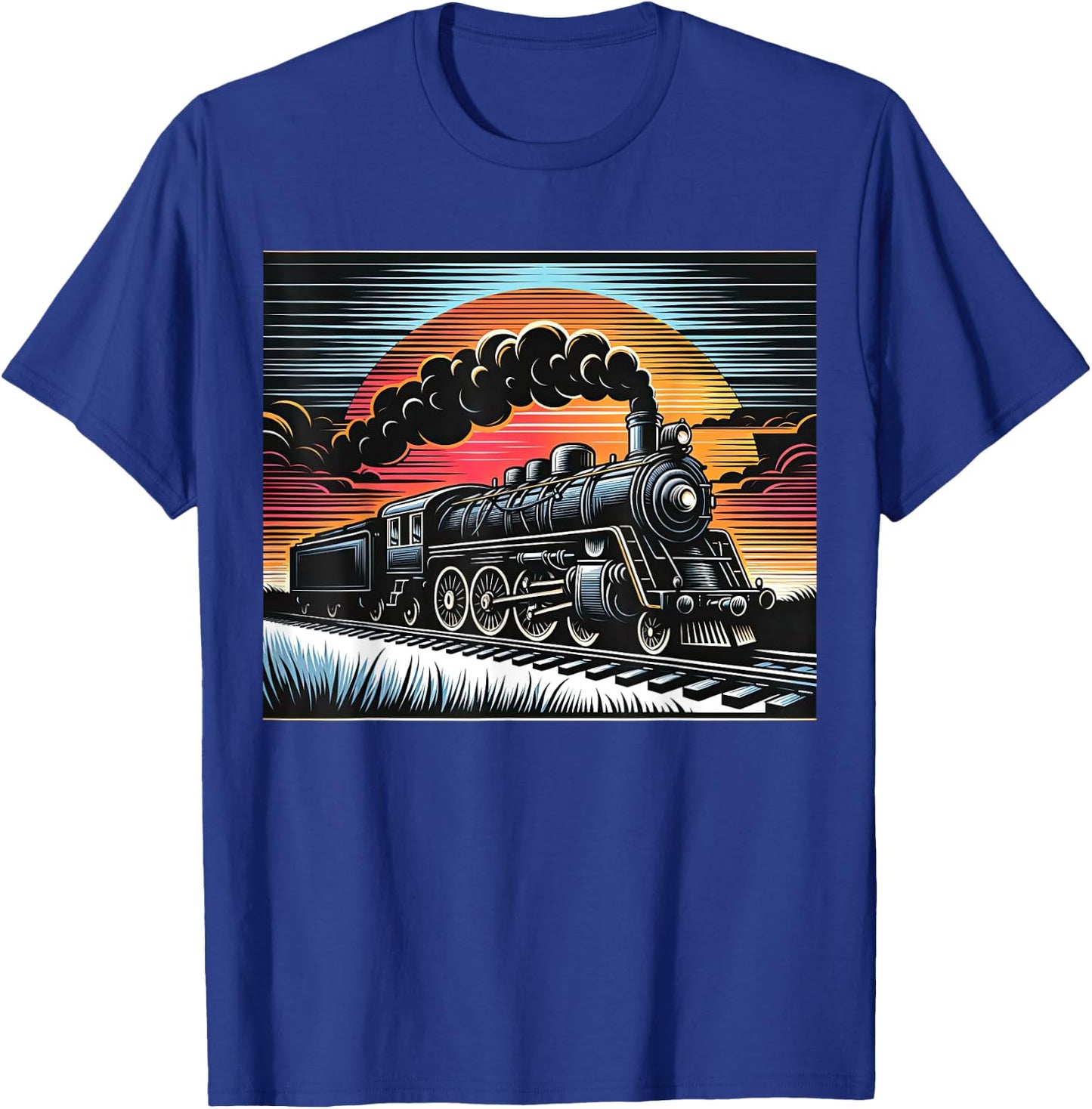 Vintage Steam Engine Train Locomotive Cool Sunset Railroad T-Shirt - T-Shirt | Royal