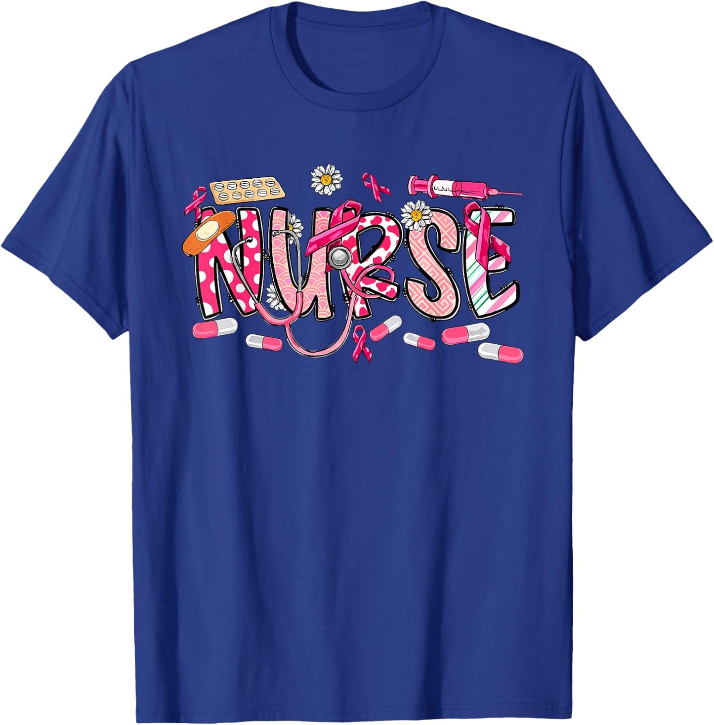 Pink Stethoscope Nurse Medical Breast Cancer Awareness T-Shirt - T-Shirt | Royal