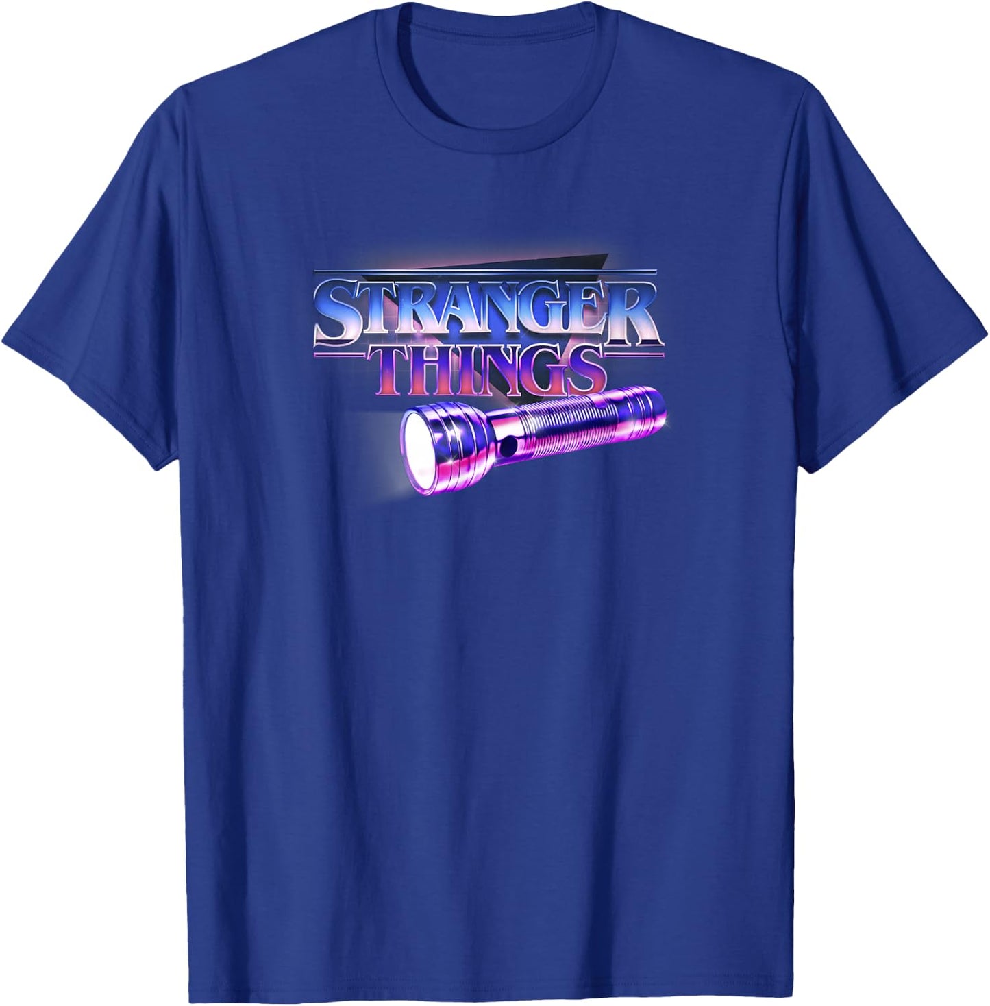 Stranger Things Flashlight 80's Retro Title Bright Logo T-Shirt - T-Shirt | Royal