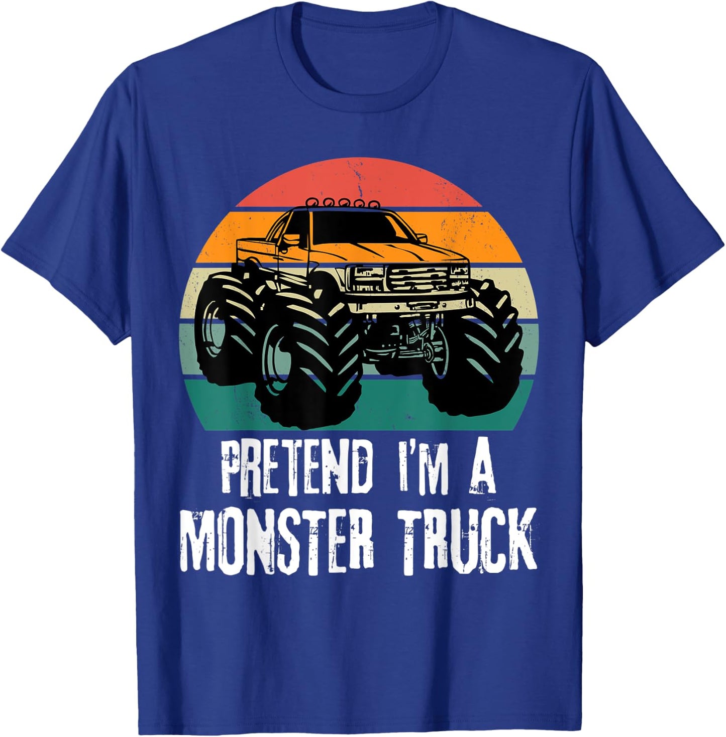 Pretend I'm a monster truck Funny Dad Man Kids retro sunset T-Shirt - T-Shirt | Royal