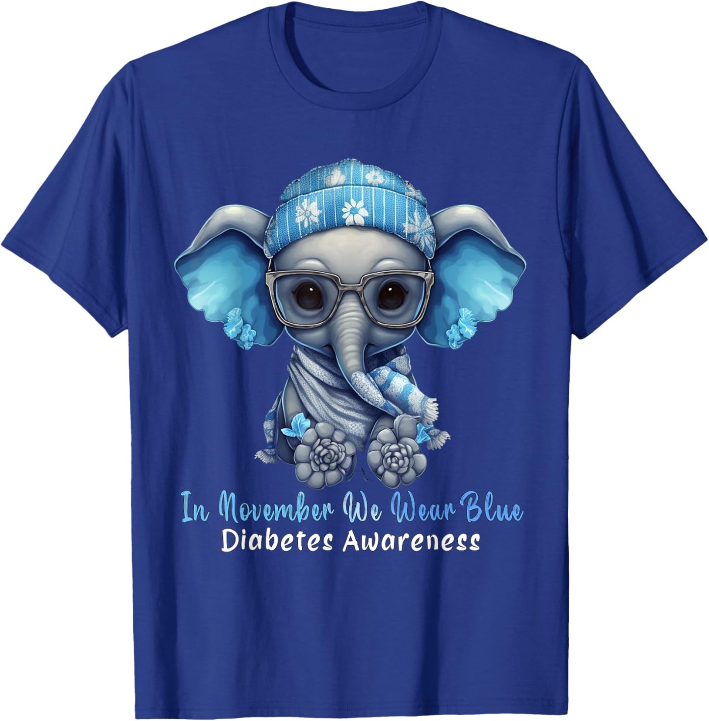 In November We Wear Blue Elephant Diabetes Awareness Gifts T-Shirt - T-Shirt | Royal