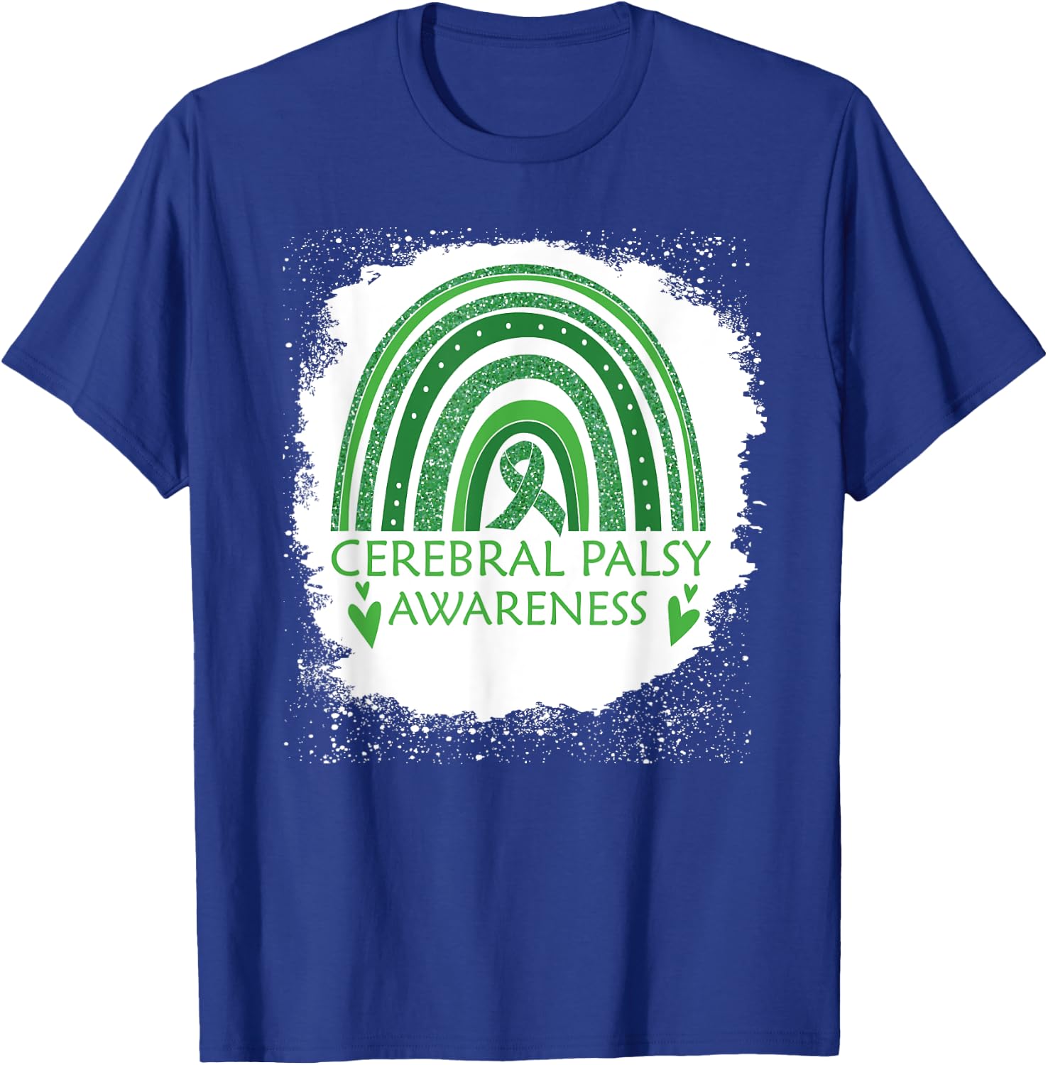 Cerebral Palsy Awareness Bleached Rainbow Green Ribbon Men T-Shirt - T-Shirt | Royal