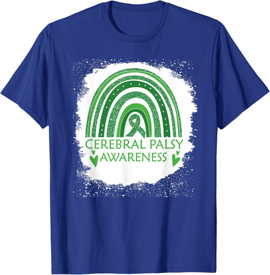 Cerebral Palsy Awareness Bleached Rainbow Green Ribbon Men T-Shirt - T-Shirt | Royal