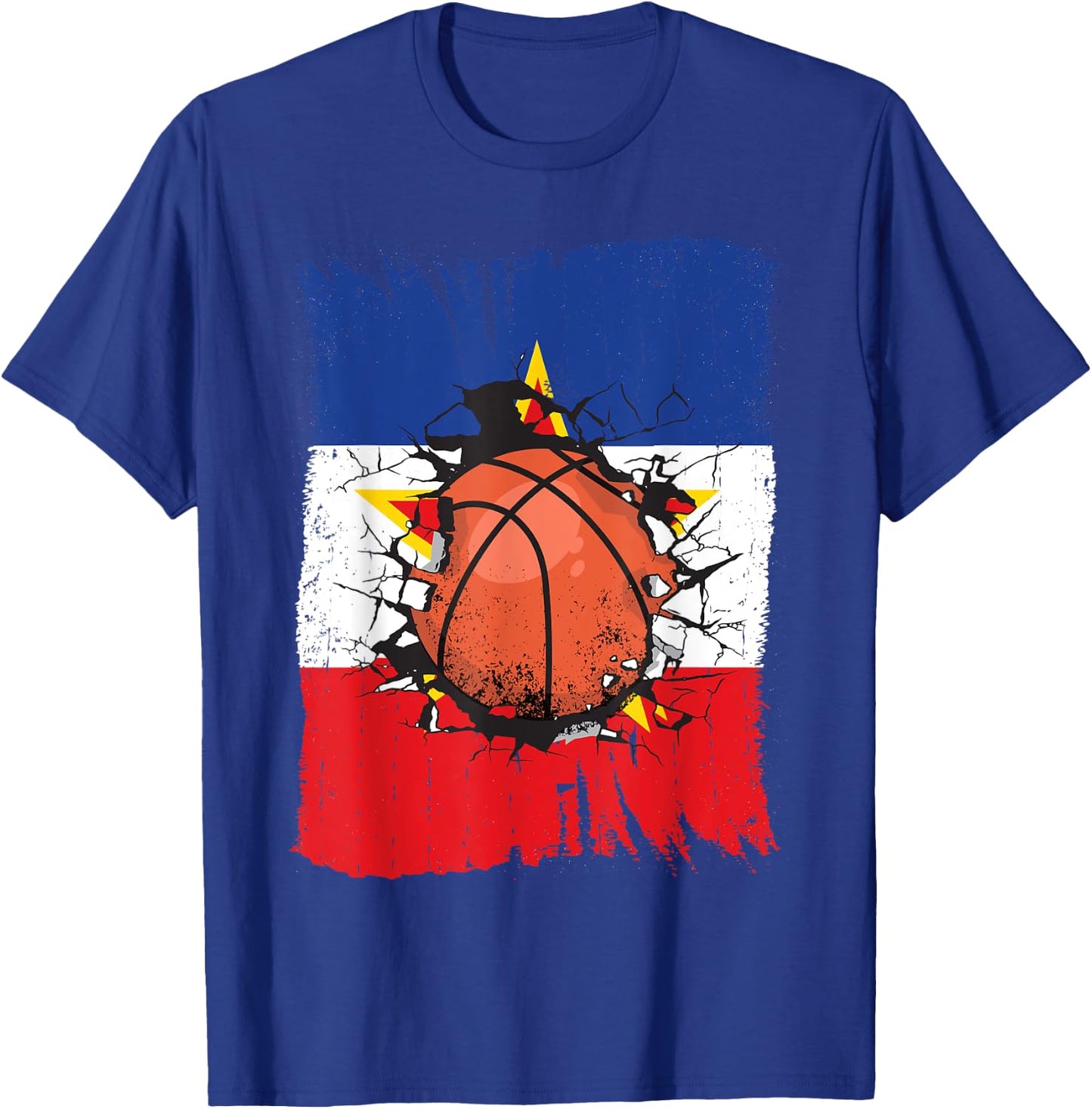 Basketball Team Yugoslavia Fan Splintered Yugoslavian Flag T-Shirt - T-Shirt | Royal