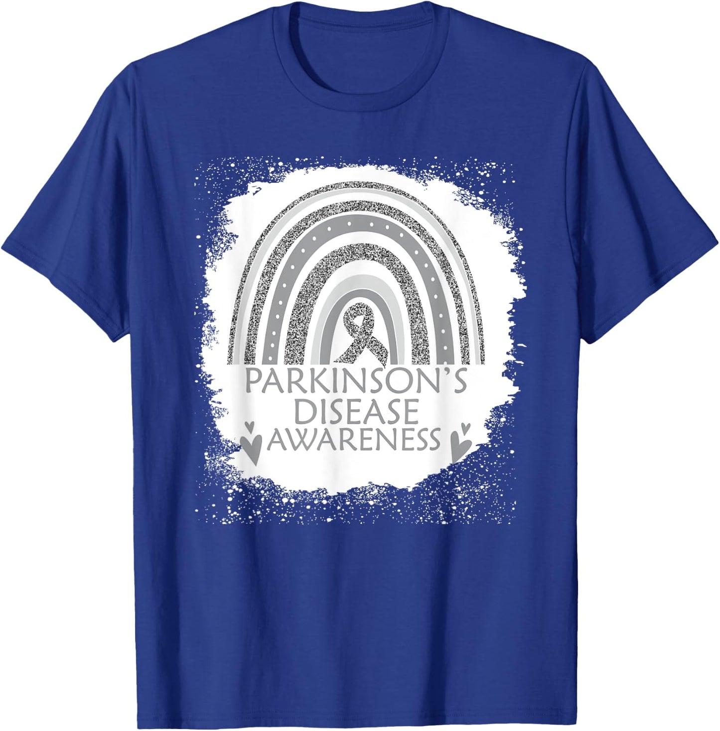 Parkinson's Disease Awareness Bleached Rainbow Gray Ribbon T-Shirt - T-Shirt | Royal