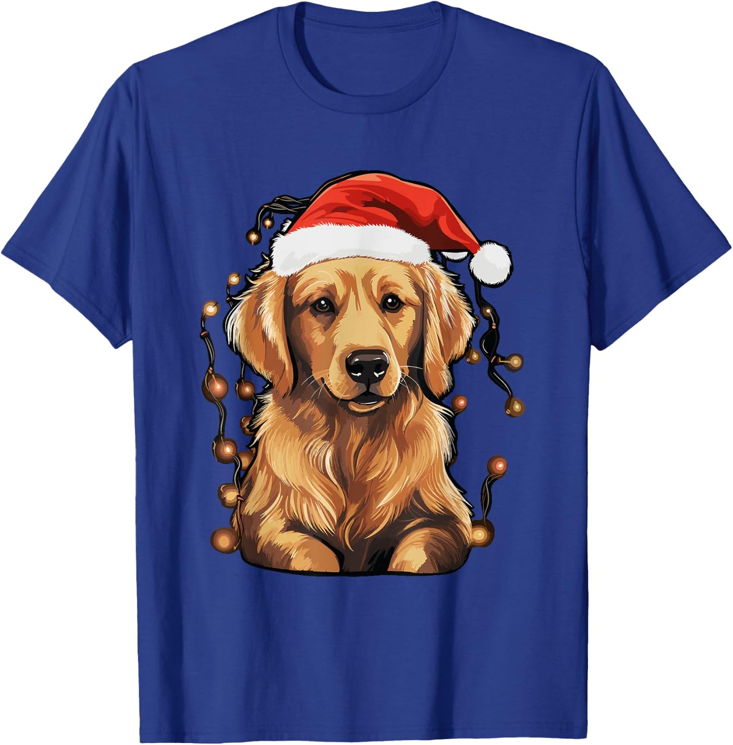 Golden Retriever Dog Christmas Lights Santa Hat Xmas Pajama T-Shirt - T-Shirt | Royal
