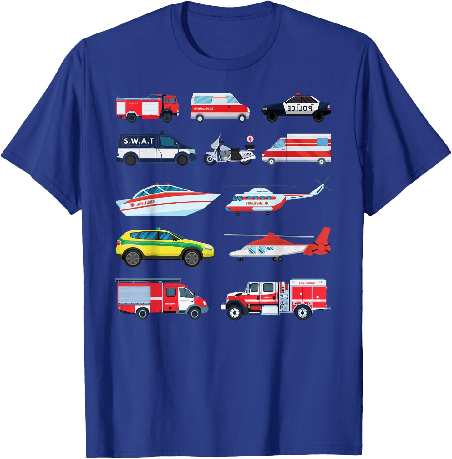 Emergency Vehicles, Emergency Boy and Girl T-Shirt - T-Shirt | Royal