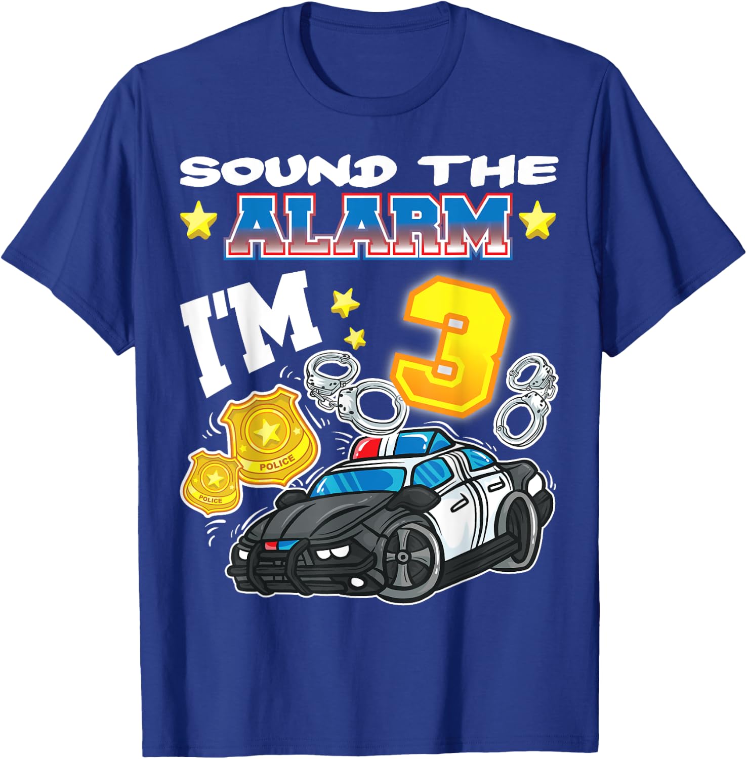 Sound The Alarm I'm 3 Policeman Police 3rd Birthday T-Shirt - T-Shirt | Royal