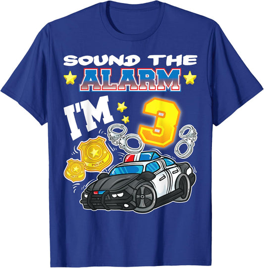 Sound The Alarm I'm 3 Policeman Police 3rd Birthday T-Shirt - T-Shirt | Royal