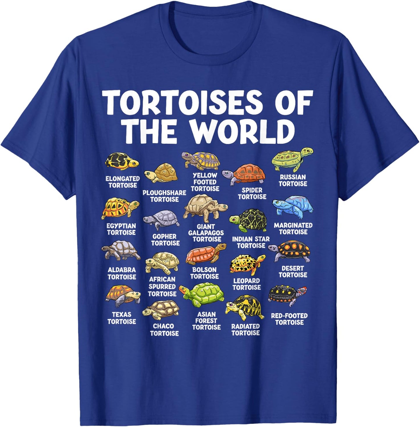 Tortoises of The World Kawaii Types of Turtles Funny Reptile T-Shirt - T-Shirt | Royal