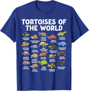Tortoises of The World Kawaii Types of Turtles Funny Reptile T-Shirt - T-Shirt | Royal