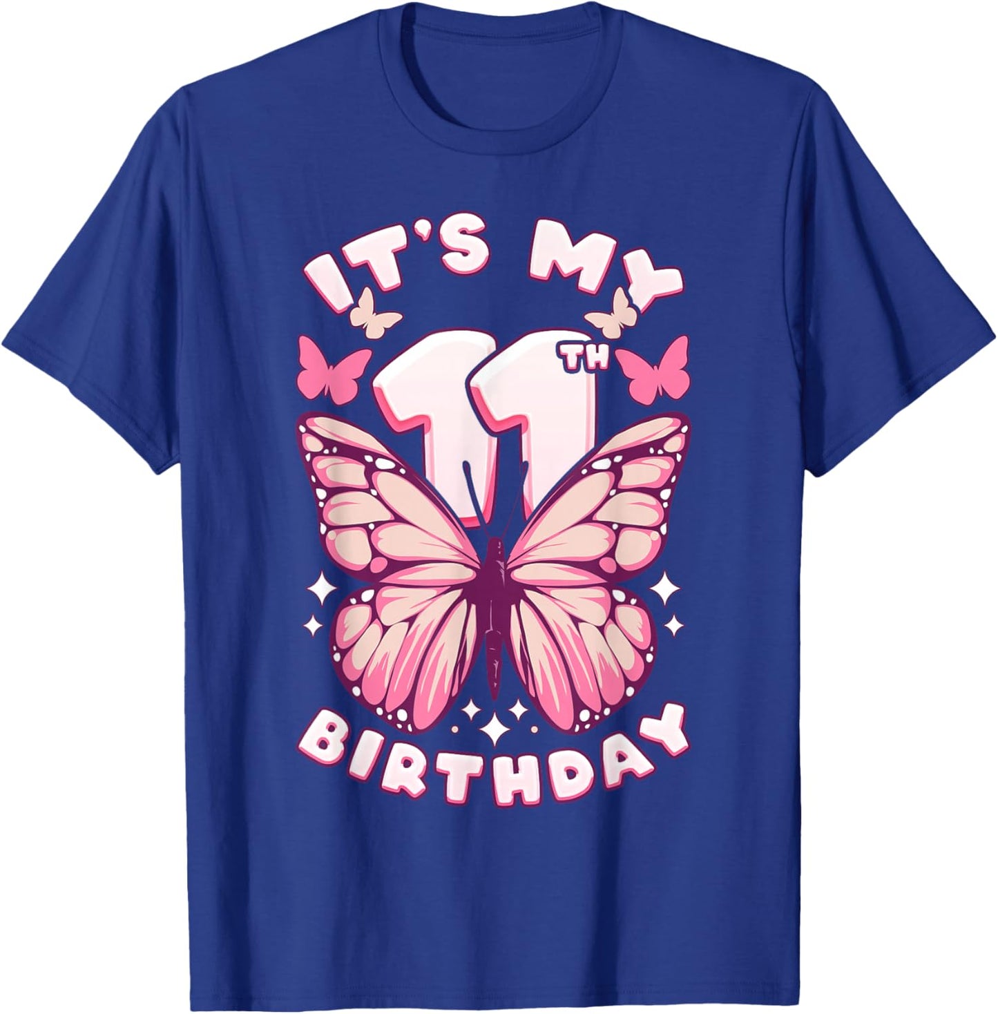 11th Birthday Girl 11 Years Old Butterflies and Number T-Shirt - T-Shirt | Royal
