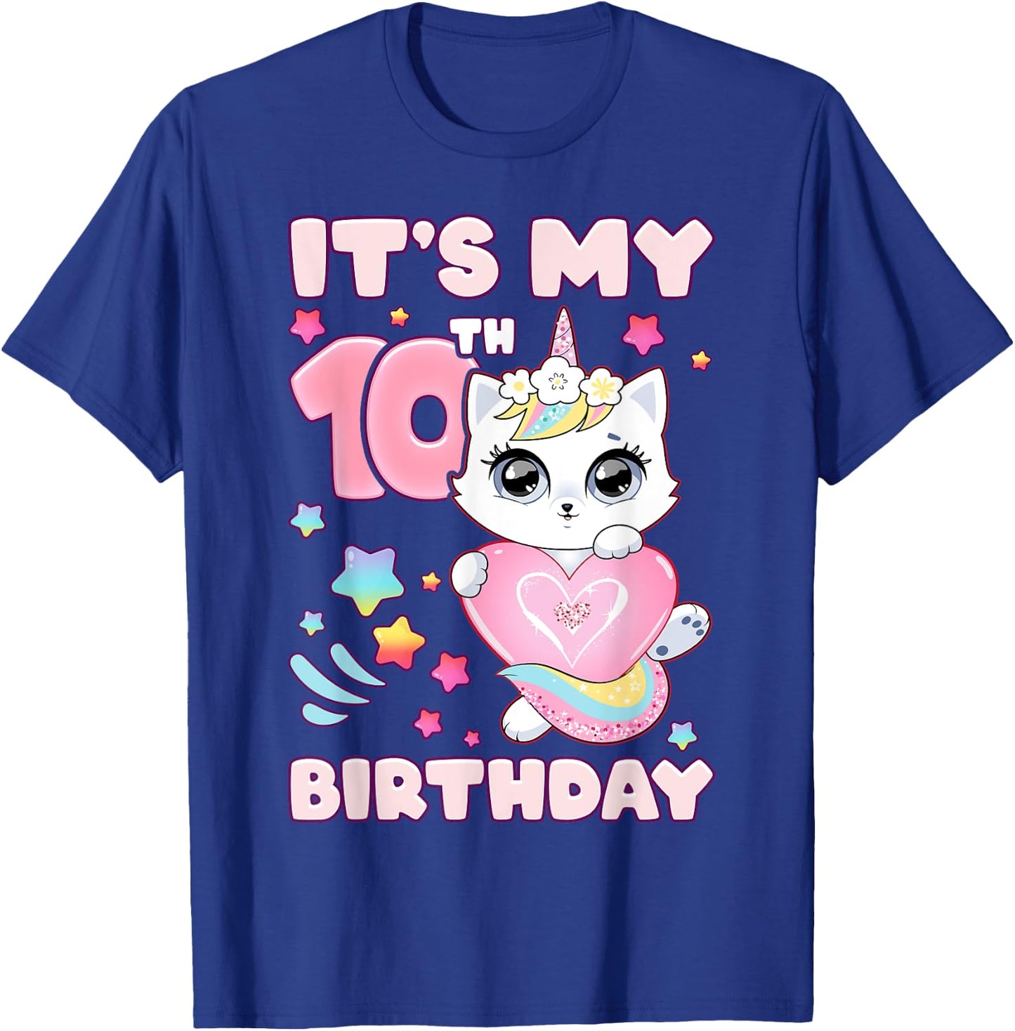 Birthday girl 10 years old, cat, unicorn, 10th birthday T-Shirt - T-Shirt | Royal