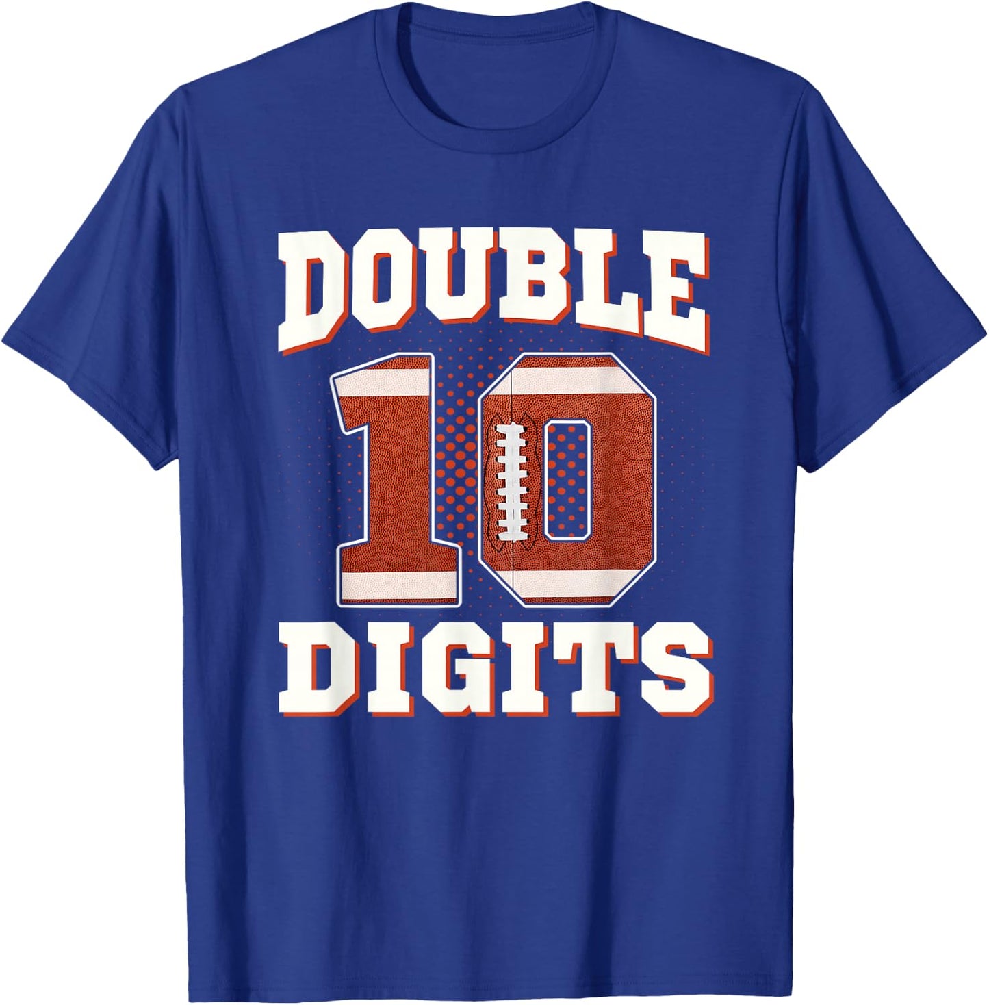 Double Digits Birthday Decorations Boy 10 Football 10th Bday T-Shirt - T-Shirt | Royal