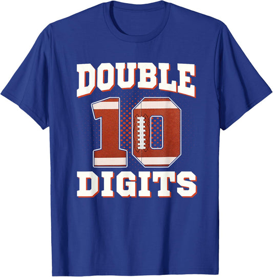 Double Digits Birthday Decorations Boy 10 Football 10th Bday T-Shirt - T-Shirt | Royal