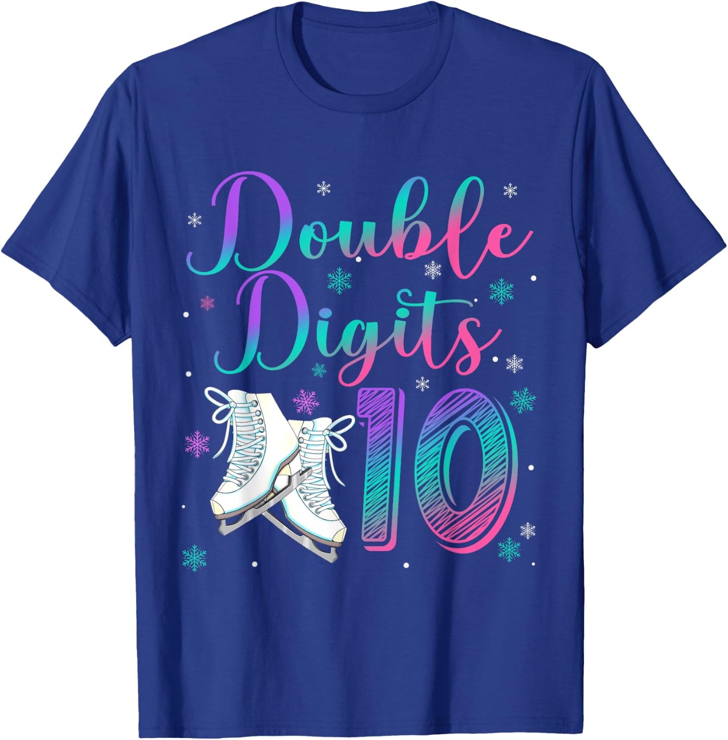 Double Digits 10 Year Old 10th Birthday Ice Skating Skate T-Shirt - T-Shirt | Royal