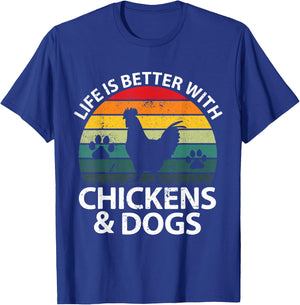 Life Is Better With Chickens & Dogs Women Girls Farmer T-Shirt - T-Shirt | Royal