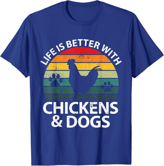 Life Is Better With Chickens & Dogs Women Girls Farmer T-Shirt - T-Shirt | Royal
