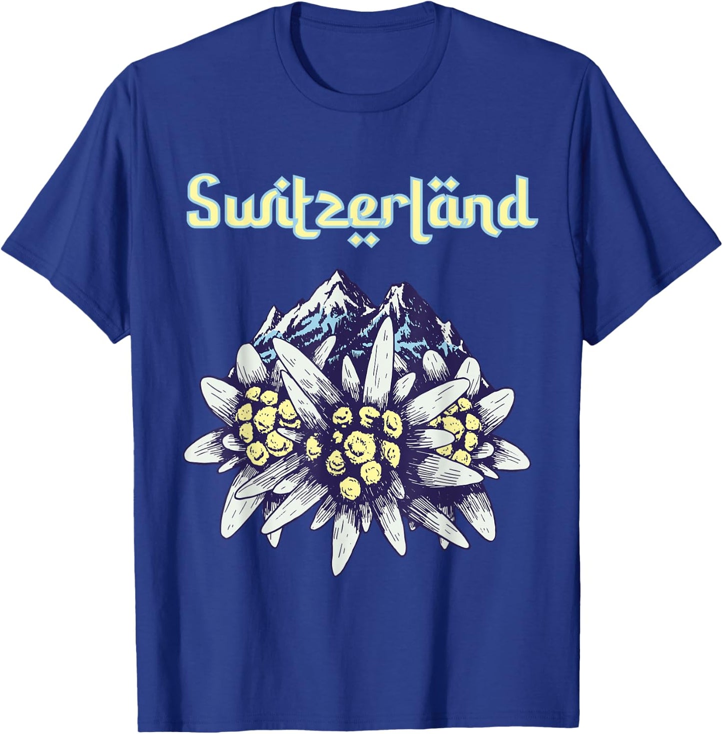 Switzerland Edelweiss Alps Souvenir Mountain Hiking Snow T-Shirt - T-Shirt | Royal
