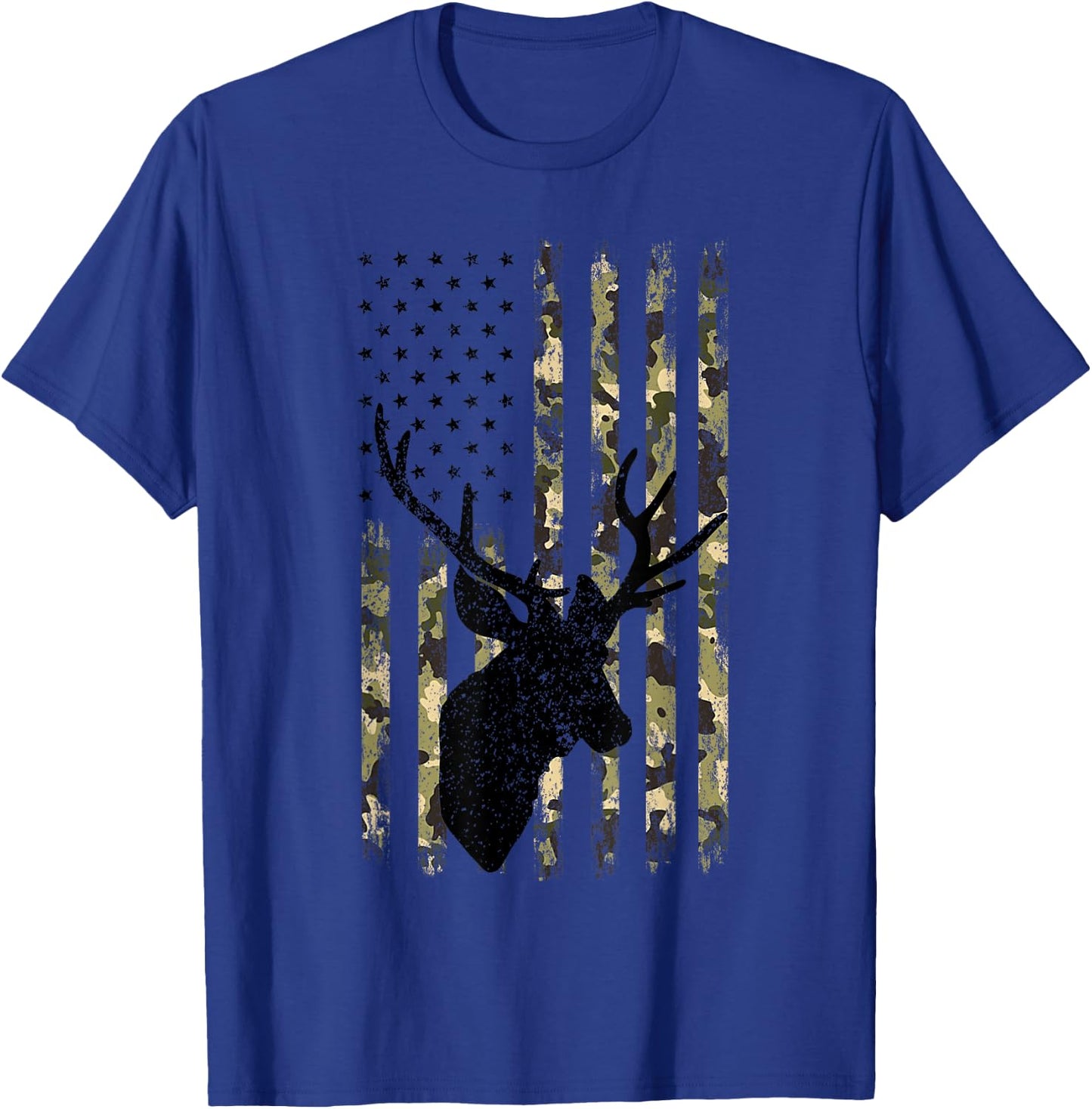 Funny Camouflage USA Flag Whitetail Buck Deer Hunting Lovers T-Shirt - T-Shirt | Royal