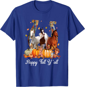 Happy Fall Y'all Horse Thanksgiving Horse Lover Halloween T-Shirt - T-Shirt | Royal
