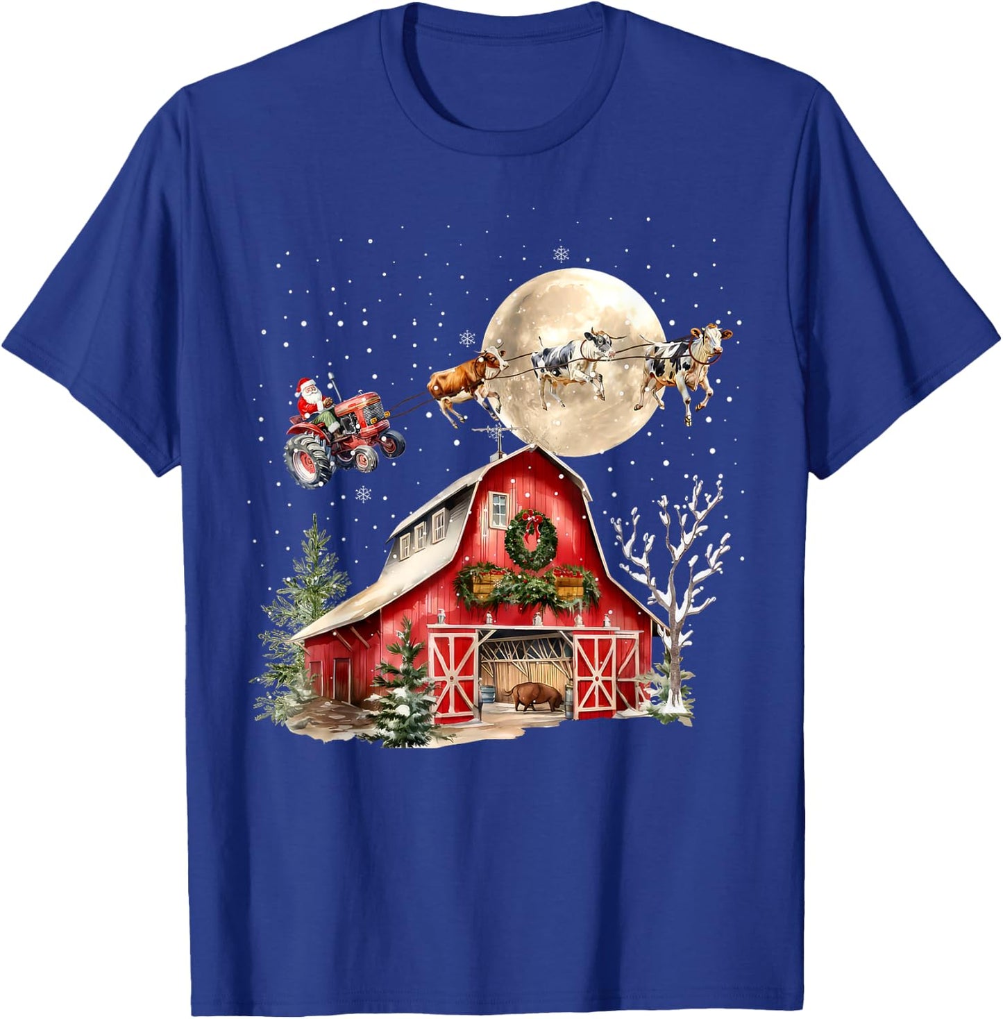 Funny Santa Claus Tractor Cows Farm Farmer Christmas Holiday T-Shirt - T-Shirt | Royal