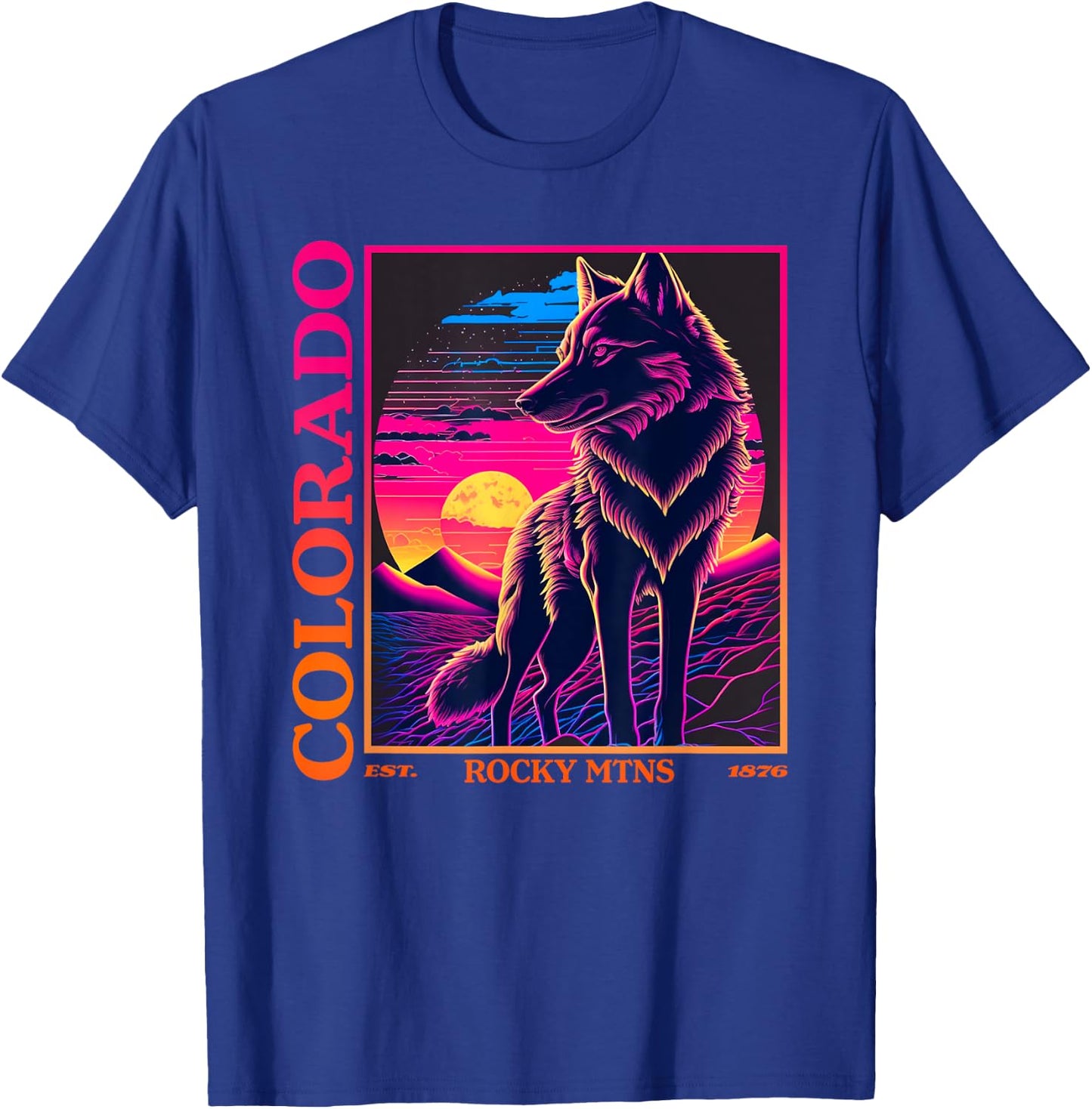 Colorado Mountain Wolf - Wolf, Moon, & Stars Retro T-Shirt - T-Shirt | Royal