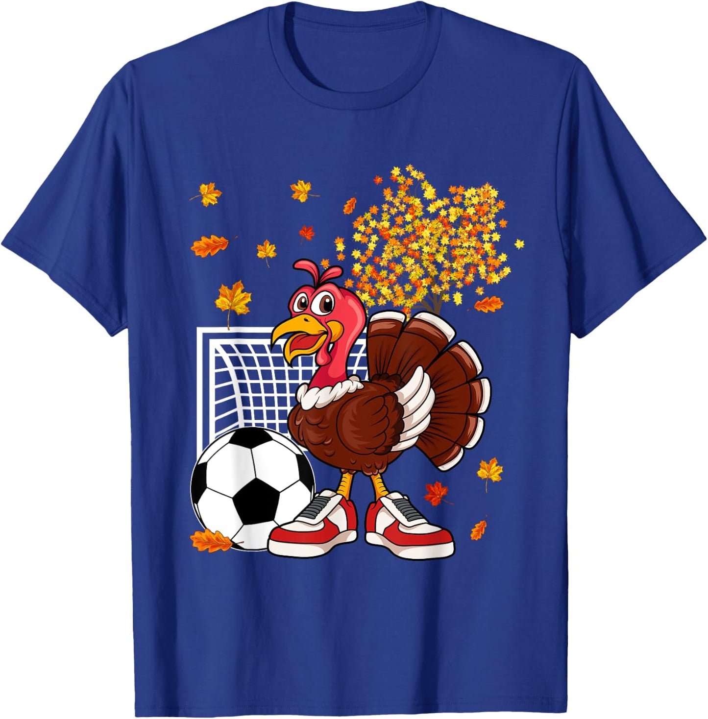 Turkey Playing Soccer Thanksgiving Player Coach Fall Lover T-Shirt - T-Shirt | Royal