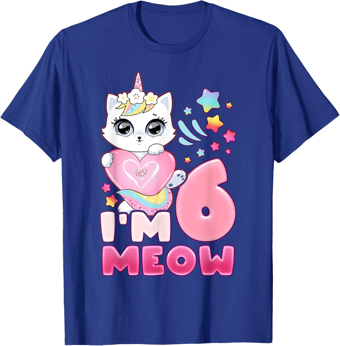 Birthday girl 6 years old, cat, unicorn, 6th birthday T-Shirt - T-Shirt | Royal
