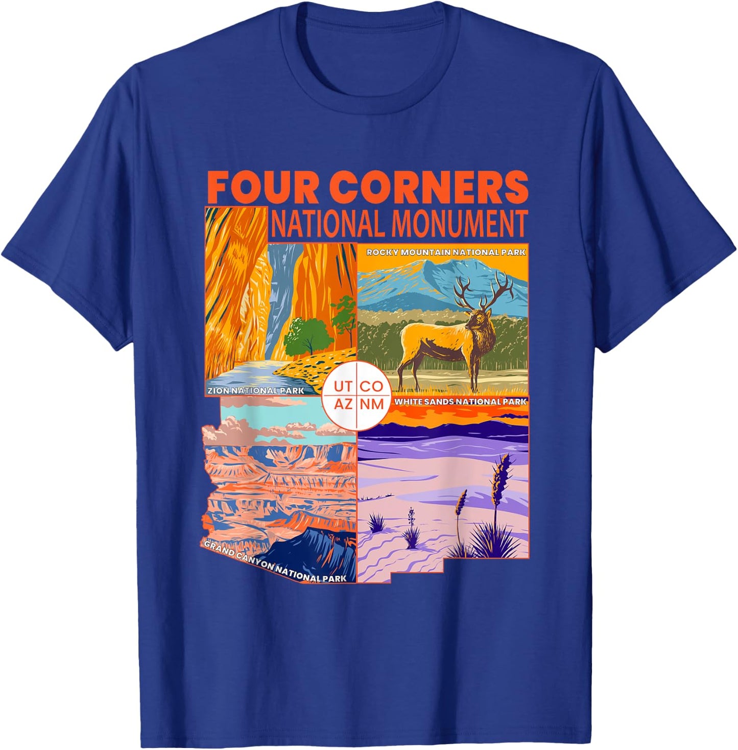 Four Corners National Monument With National Parks Retro T-Shirt - T-Shirt | Royal