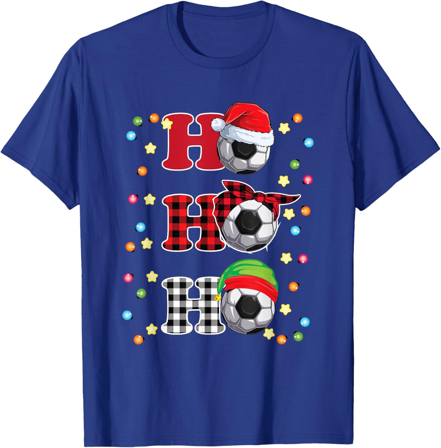 Ho Ho Ho Santa Red Plaid Christmas Lights Pajama Soccer T-Shirt - T-Shirt | Royal